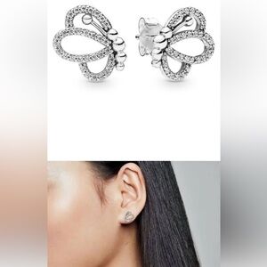 Pandora silver openwork butterfly outline stud